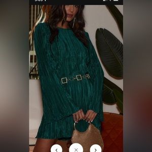 TATE EMERALD PLISSE MINI DRESS